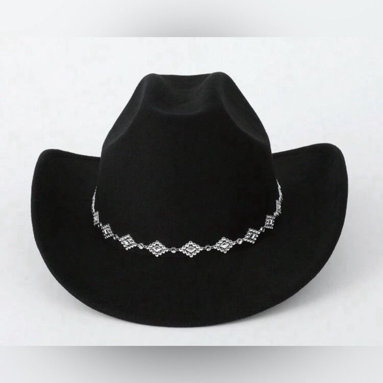 Rhinestone Decorated Embellished Black Cowboy Cowgirl Hat New Adjustable
